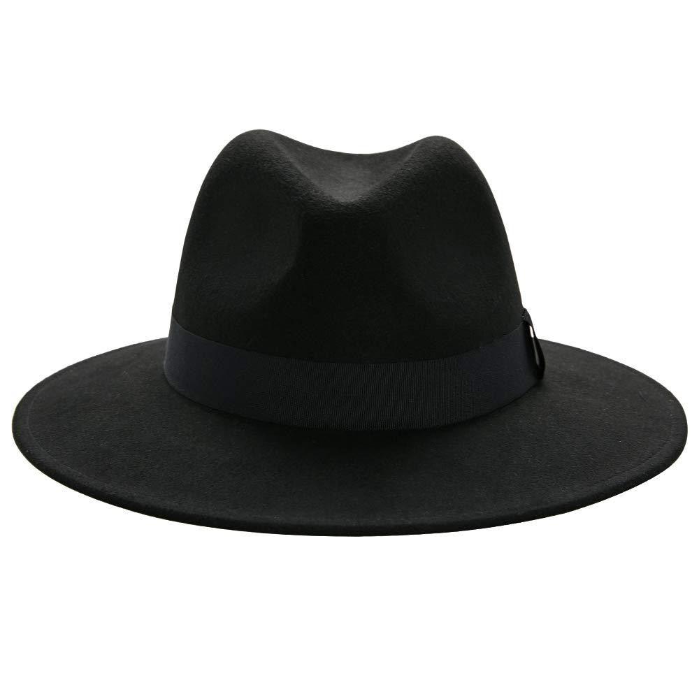 Chapeau fedora noir unisexe à large bord Chapeau fedora automne hiver Casquette large Chapeau d'hiver en laine Chapeau classique Homme Élégant Chapeau de gentleman pour fête