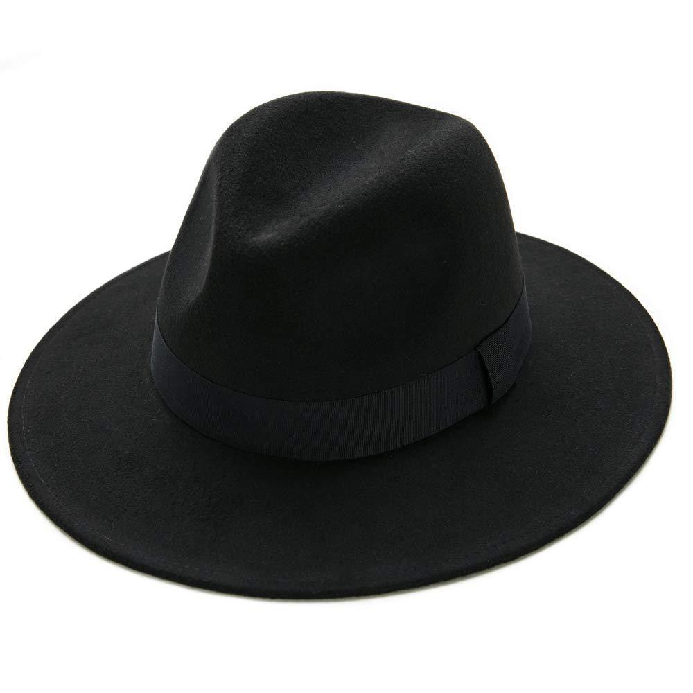 Chapeau fedora noir unisexe à large bord Chapeau fedora automne hiver Casquette large Chapeau d'hiver en laine Chapeau classique Homme Élégant Chapeau de gentleman pour fête