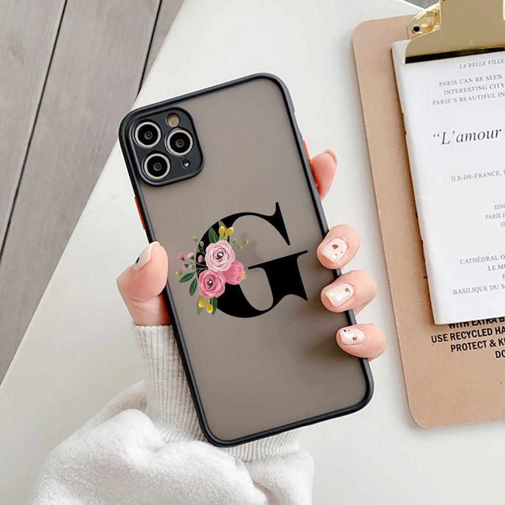 Coque de téléphone à lettre initiale noire pour iPhone, protection d'appareil photo, coque de téléphone transparente avec lettres artistiques pour iPhone 13 12, coque souple en silicone