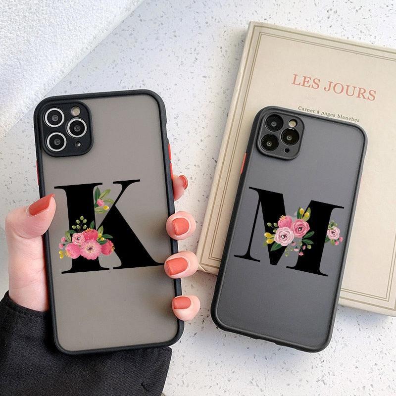 Coque de téléphone à lettre initiale noire pour iPhone, protection d'appareil photo, coque de téléphone transparente avec lettres artistiques pour iPhone 13 12, coque souple en silicone