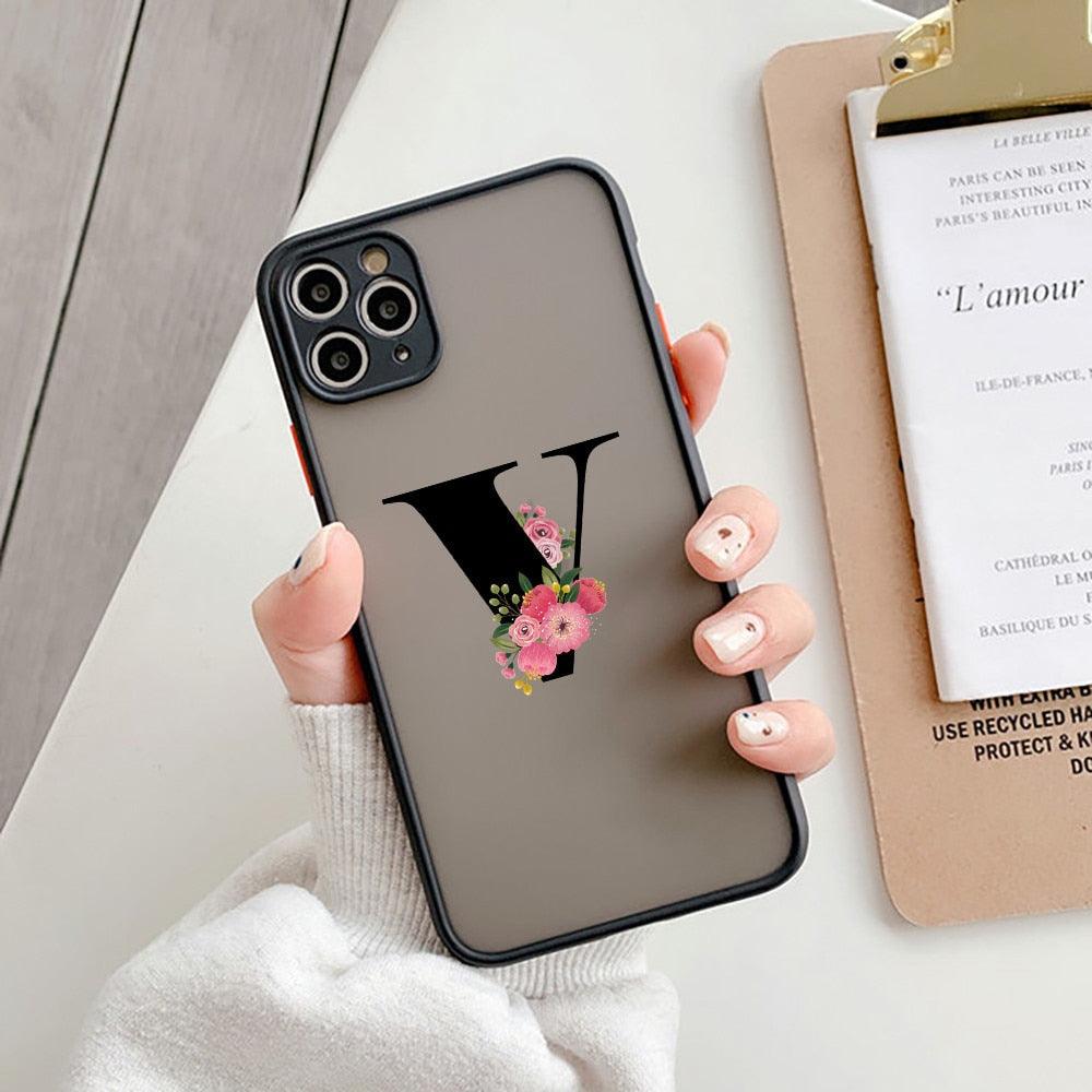 Coque de téléphone à lettre initiale noire pour iPhone, protection d'appareil photo, coque de téléphone transparente avec lettres artistiques pour iPhone 13 12, coque souple en silicone