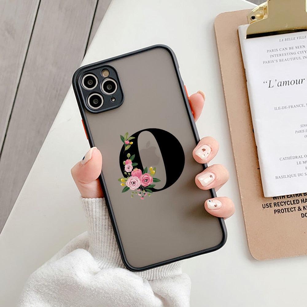 Coque de téléphone à lettre initiale noire pour iPhone, protection d'appareil photo, coque de téléphone transparente avec lettres artistiques pour iPhone 13 12, coque souple en silicone