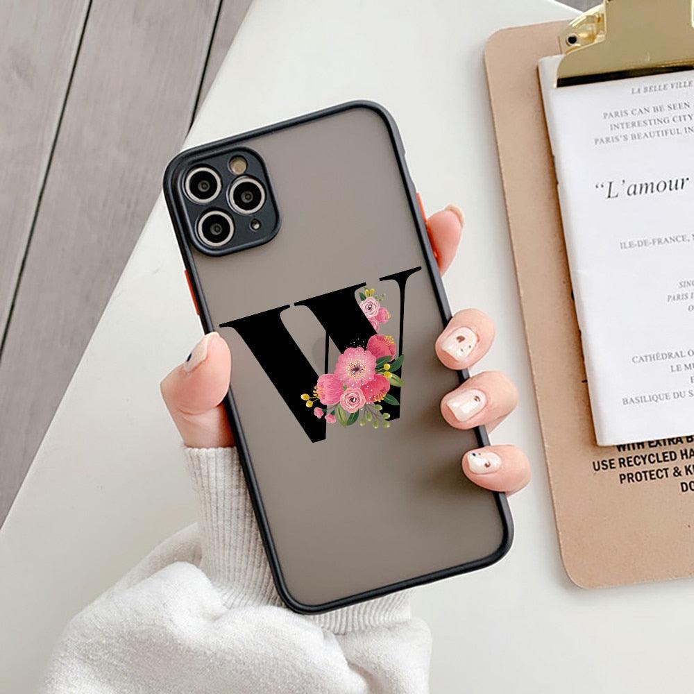 Coque de téléphone à lettre initiale noire pour iPhone, protection d'appareil photo, coque de téléphone transparente avec lettres artistiques pour iPhone 13 12, coque souple en silicone