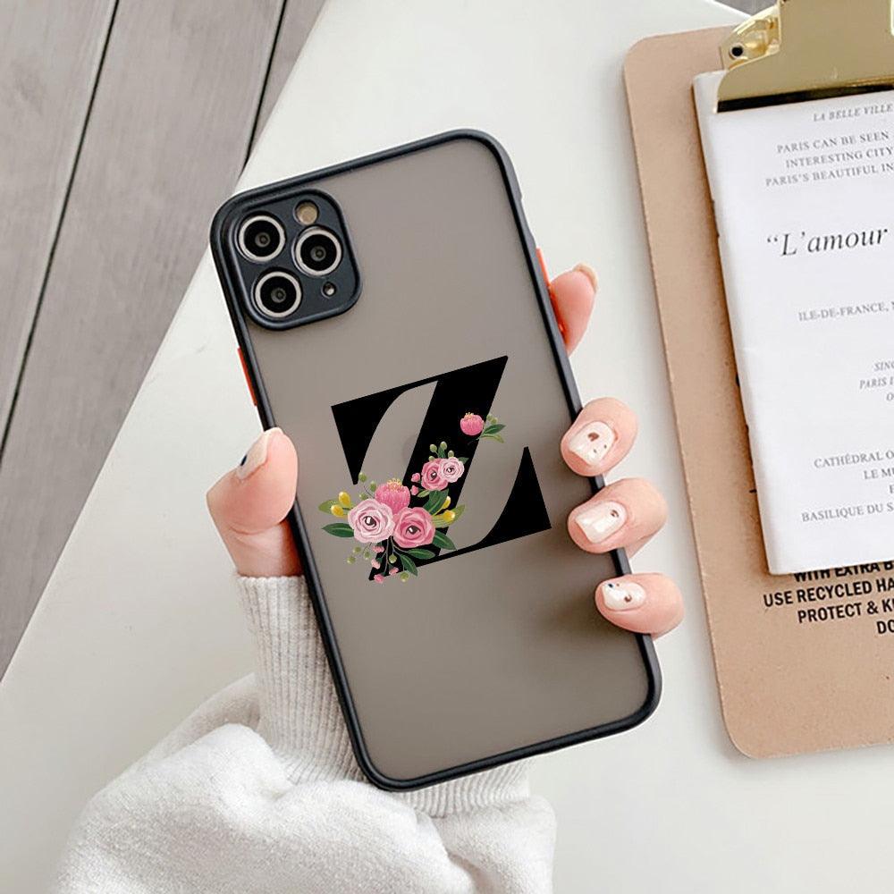 Coque de téléphone à lettre initiale noire pour iPhone, protection d'appareil photo, coque de téléphone transparente avec lettres artistiques pour iPhone 13 12, coque souple en silicone