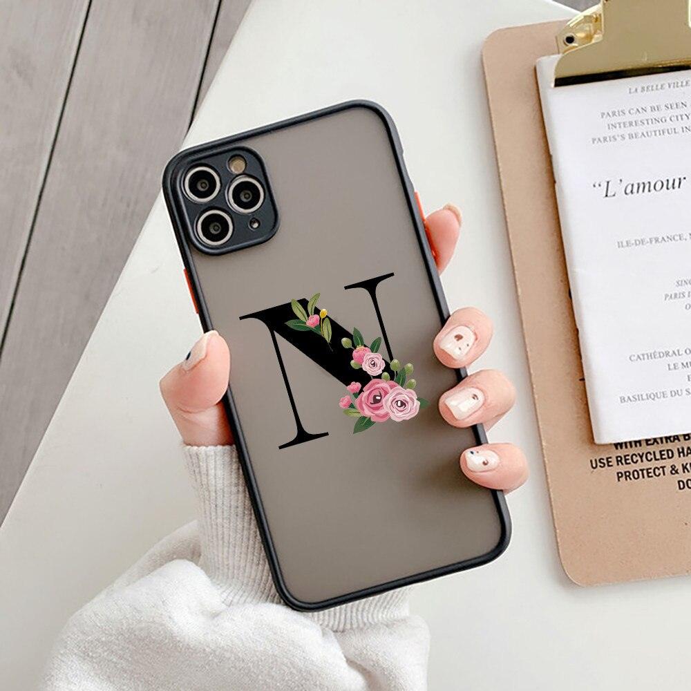 Coque de téléphone à lettre initiale noire pour iPhone, protection d'appareil photo, coque de téléphone transparente avec lettres artistiques pour iPhone 13 12, coque souple en silicone
