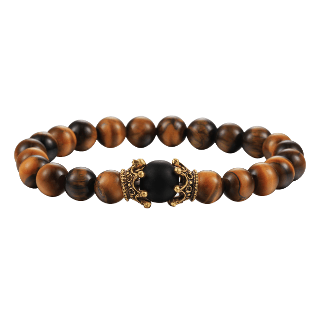 Bracelet perles œil de tigre et pierre de lave noire avec pendentif couronne pour hommes femmes - Bracelets tressés faits à la main et ajustables pour couples, perles diffuseur d'huiles essentielles avec pendentif couronne roi et reine