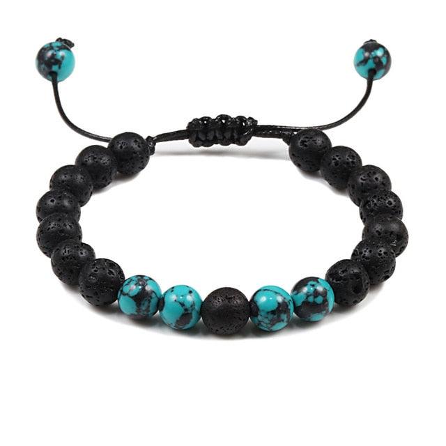 Bracelet perles œil de tigre et pierre de lave noire avec pendentif couronne pour hommes femmes - Bracelets tressés faits à la main et ajustables pour couples, perles diffuseur d'huiles essentielles avec pendentif couronne roi et reine