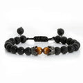 Bracelet perles œil de tigre et pierre de lave noire avec pendentif couronne pour hommes femmes - Bracelets tressés faits à la main et ajustables pour couples, perles diffuseur d'huiles essentielles avec pendentif couronne roi et reine