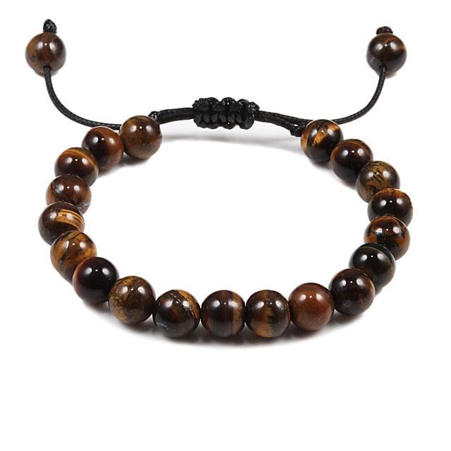 Bracelet perles œil de tigre et pierre de lave noire avec pendentif couronne pour hommes femmes - Bracelets tressés faits à la main et ajustables pour couples, perles diffuseur d'huiles essentielles avec pendentif couronne roi et reine