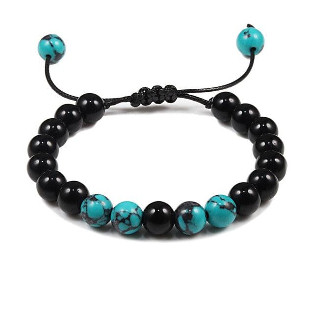 Bracelet perles œil de tigre et pierre de lave noire avec pendentif couronne pour hommes femmes - Bracelets tressés faits à la main et ajustables pour couples, perles diffuseur d'huiles essentielles avec pendentif couronne roi et reine