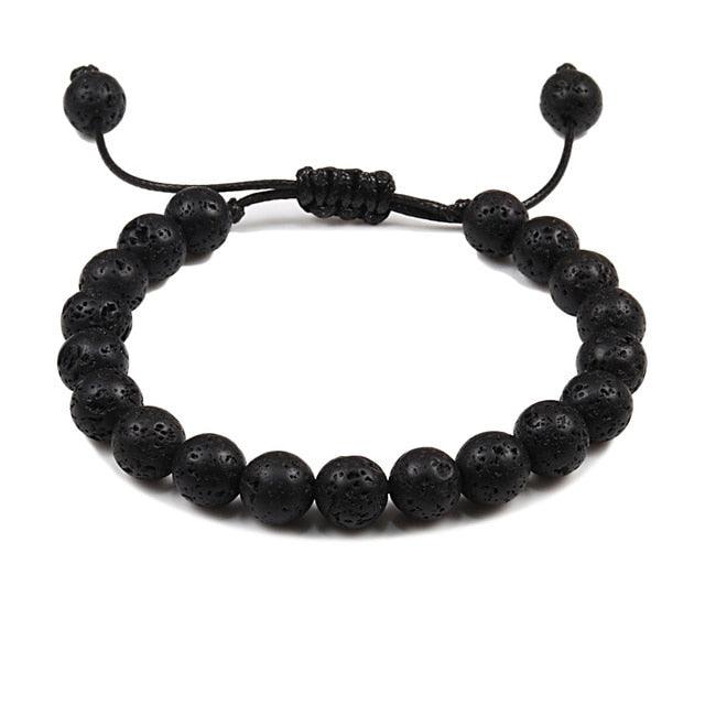 Bracelet perles œil de tigre et pierre de lave noire avec pendentif couronne pour hommes femmes - Bracelets tressés faits à la main et ajustables pour couples, perles diffuseur d'huiles essentielles avec pendentif couronne roi et reine
