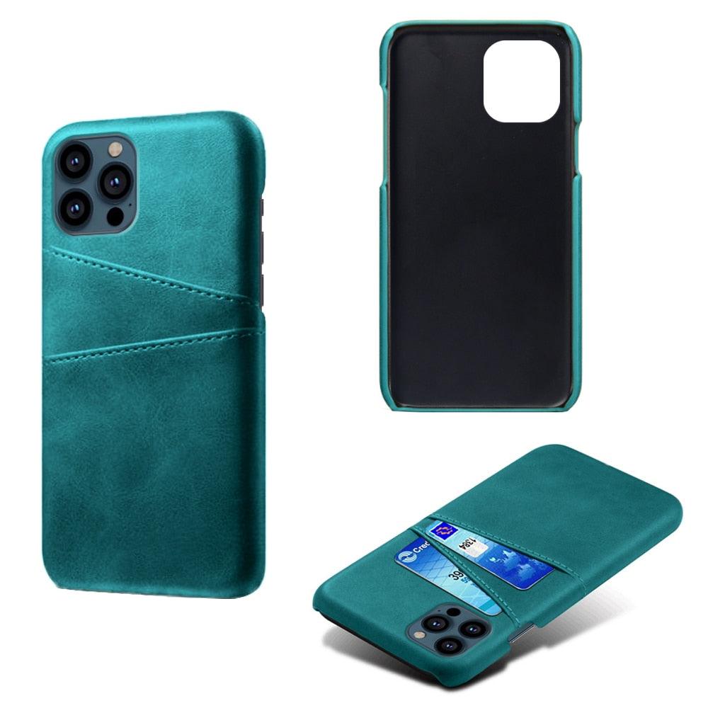 Étui porte-cartes de luxe noir pour homme pour iPhone Étui portefeuille en cuir classique professionnel pour iPhone 12 13 14 Pro Max Étui en cuir PU avec fentes pour cartes et coque arrière