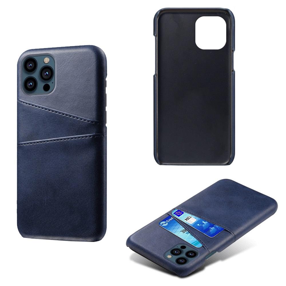 Étui porte-cartes de luxe noir pour homme pour iPhone Étui portefeuille en cuir classique professionnel pour iPhone 12 13 14 Pro Max Étui en cuir PU avec fentes pour cartes et coque arrière