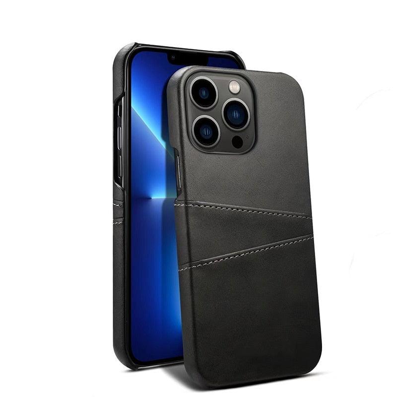 Étui porte-cartes de luxe noir pour homme pour iPhone Étui portefeuille en cuir classique professionnel pour iPhone 12 13 14 Pro Max Étui en cuir PU avec fentes pour cartes et coque arrière