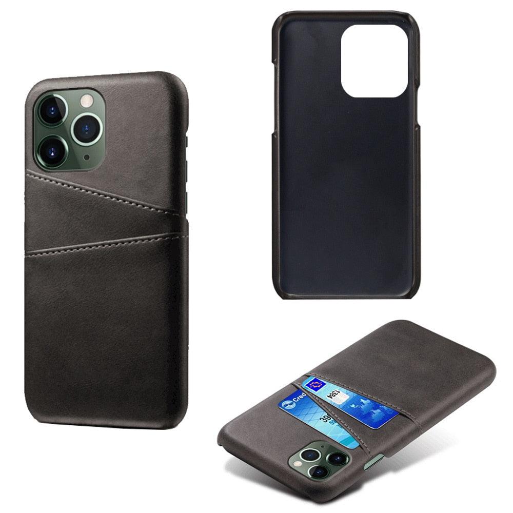 Étui porte-cartes de luxe noir pour homme pour iPhone Étui portefeuille en cuir classique professionnel pour iPhone 12 13 14 Pro Max Étui en cuir PU avec fentes pour cartes et coque arrière