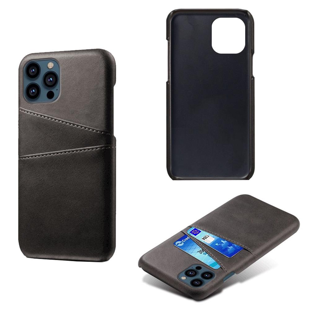 Étui porte-cartes de luxe noir pour homme pour iPhone Étui portefeuille en cuir classique professionnel pour iPhone 12 13 14 Pro Max Étui en cuir PU avec fentes pour cartes et coque arrière