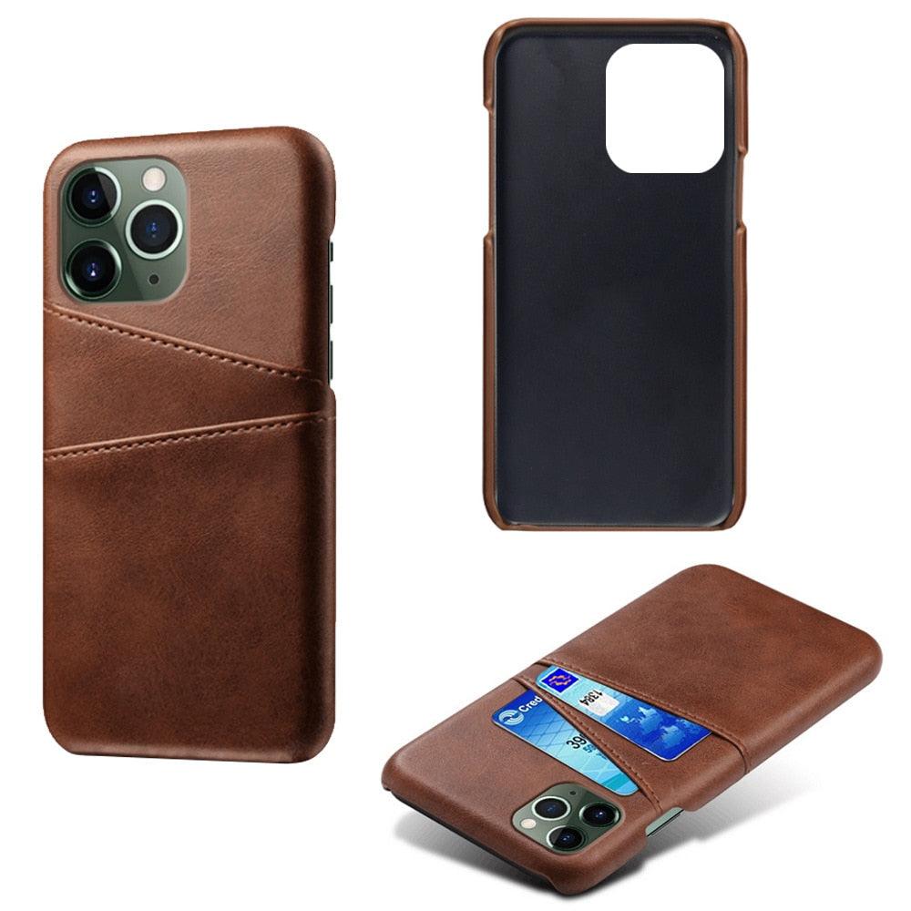 Étui porte-cartes de luxe noir pour homme pour iPhone Étui portefeuille en cuir classique professionnel pour iPhone 12 13 14 Pro Max Étui en cuir PU avec fentes pour cartes et coque arrière