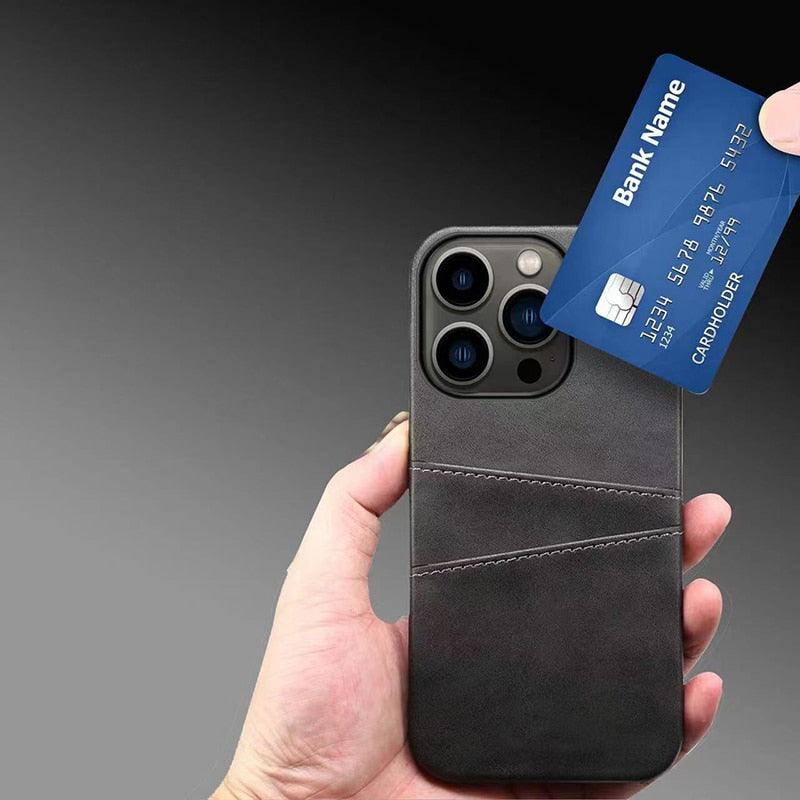 Étui porte-cartes de luxe noir pour homme pour iPhone Étui portefeuille en cuir classique professionnel pour iPhone 12 13 14 Pro Max Étui en cuir PU avec fentes pour cartes et coque arrière