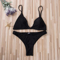 Ensemble de micro bikini noir pour femme, maillot de bain 2 pièces, push-up, soutien-gorge rembourré, tanga, tenue de plage, bas à nouer sur le côté, haut rembourré, bikini triangle, maillot de bain