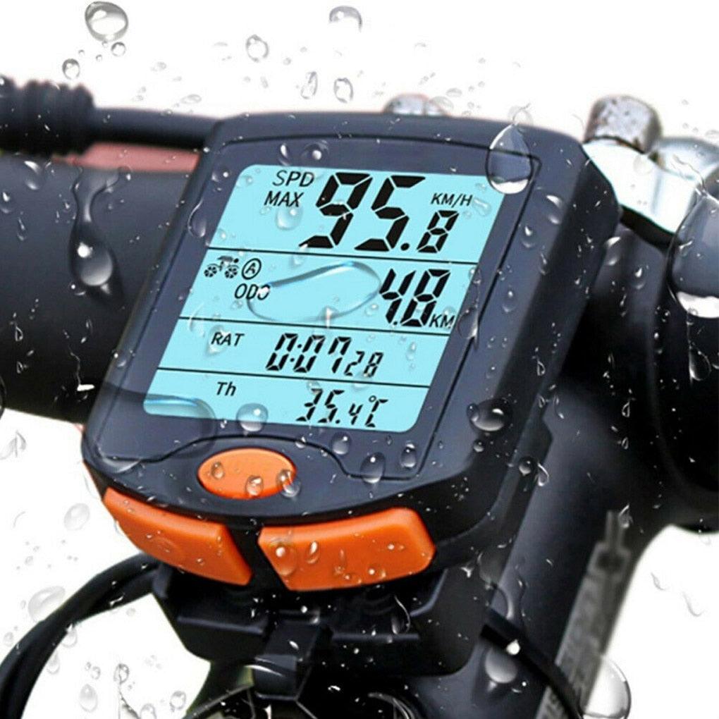 Compteur de vélo étanche noir Mini filaire numérique multifonctionnel avec capteur de mouvement, odomètre de vélo multifonctionnel avec écran 4 lignes et rétroéclairage