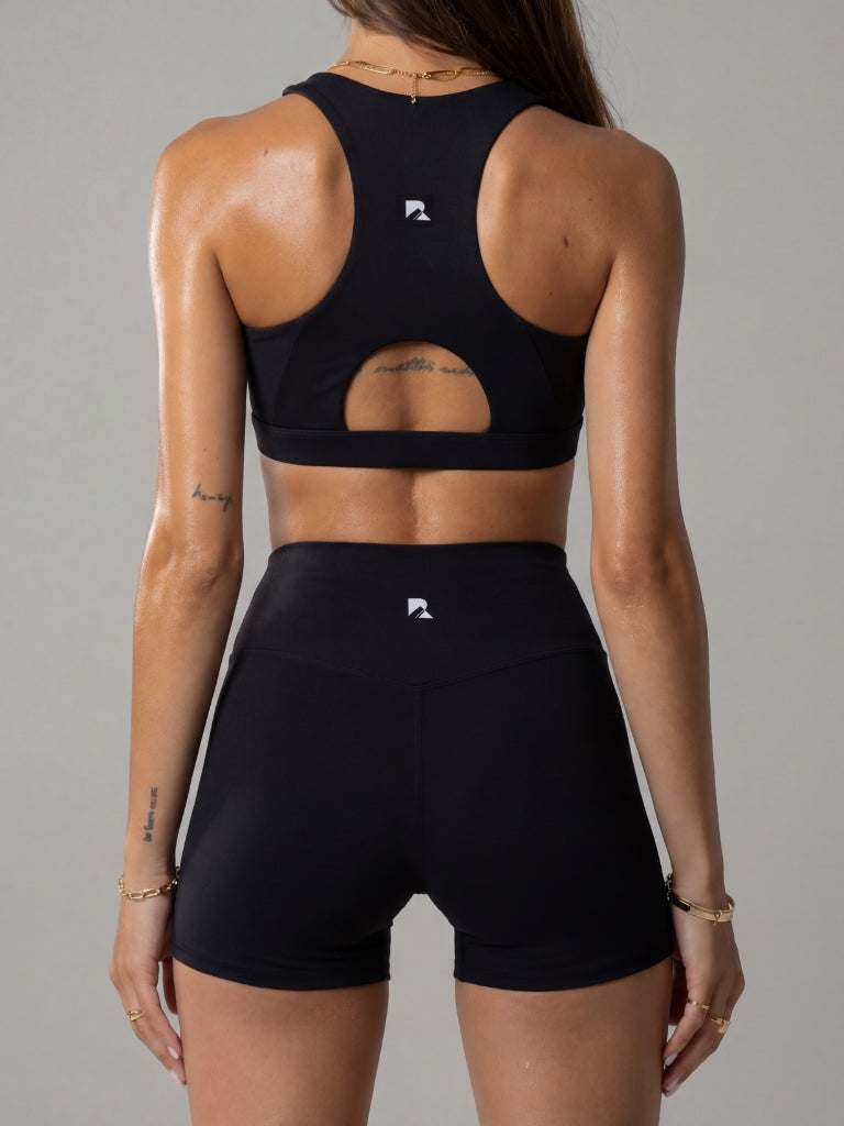 Short de sport sculptant pour femme 12,7 cm - Noir | Ceinture croisée avec poche