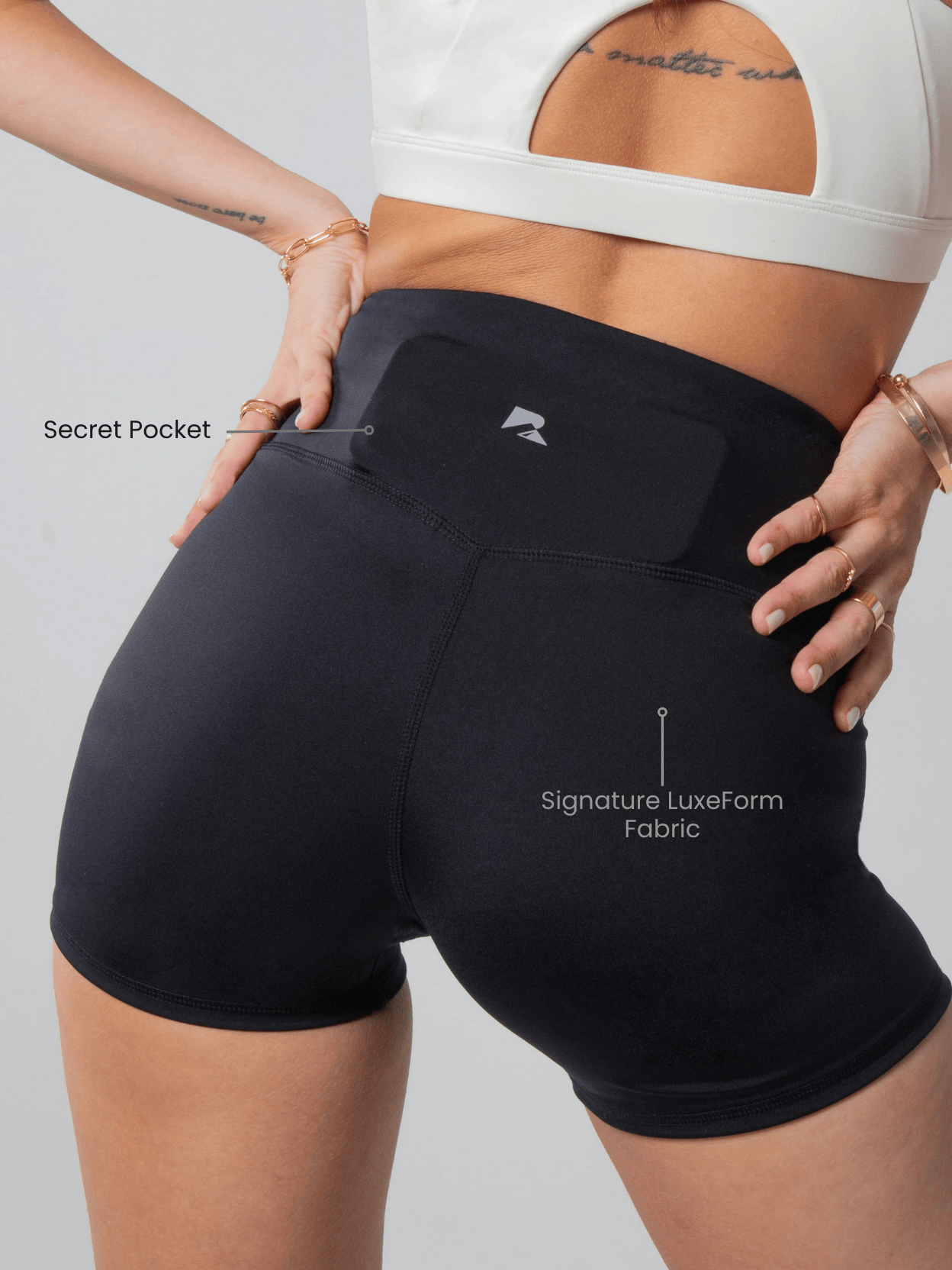 Short de sport sculptant pour femme 12,7 cm - Noir | Ceinture croisée avec poche