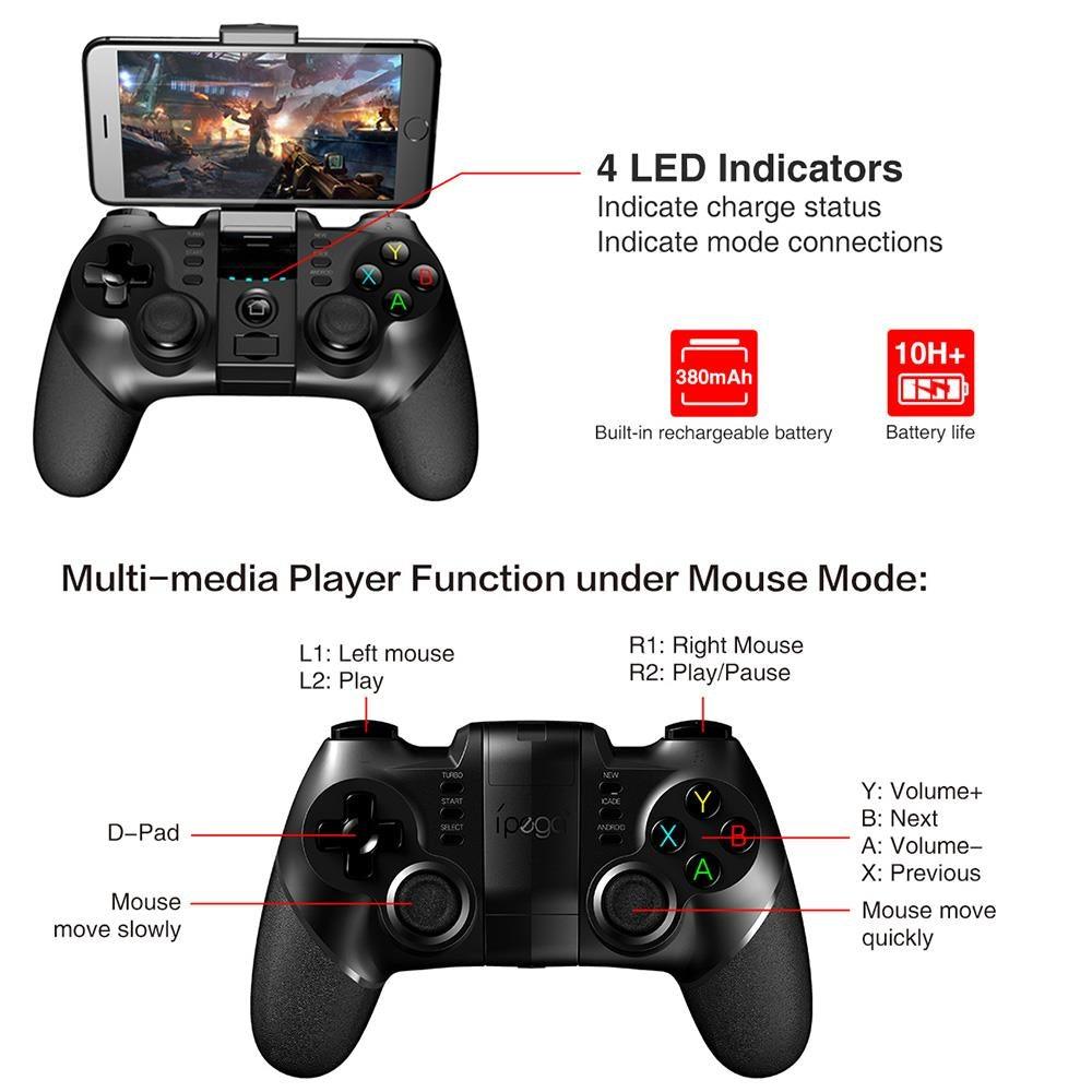Manette de jeu Bluetooth noire unie compatible avec TV PC Ordinateur portable