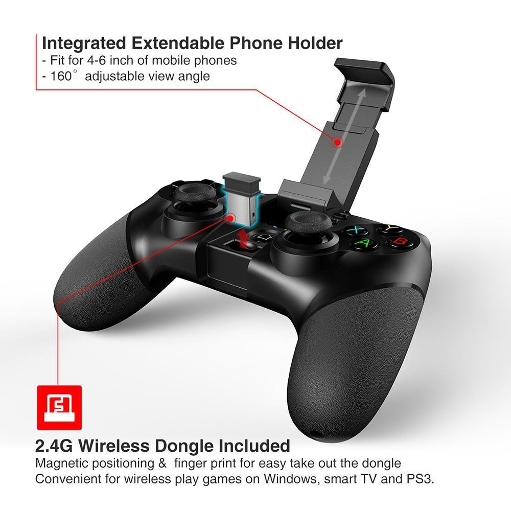 Manette de jeu Bluetooth noire unie compatible avec TV PC Ordinateur portable