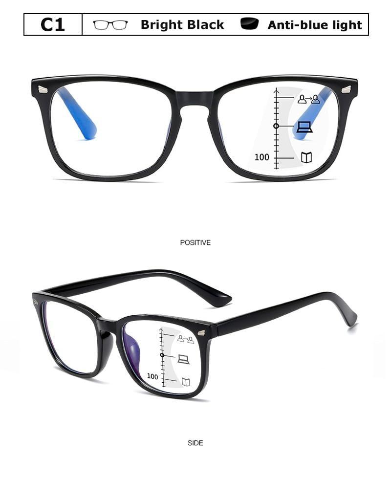 Lunettes de lecture progressives multifocales carrées noires pour hommes, à la mode, avec dioptries, anti-reflet, pour ordinateur, lecture, jeux vidéo, télévision, téléphones, lunettes transparentes pour femmes et hommes