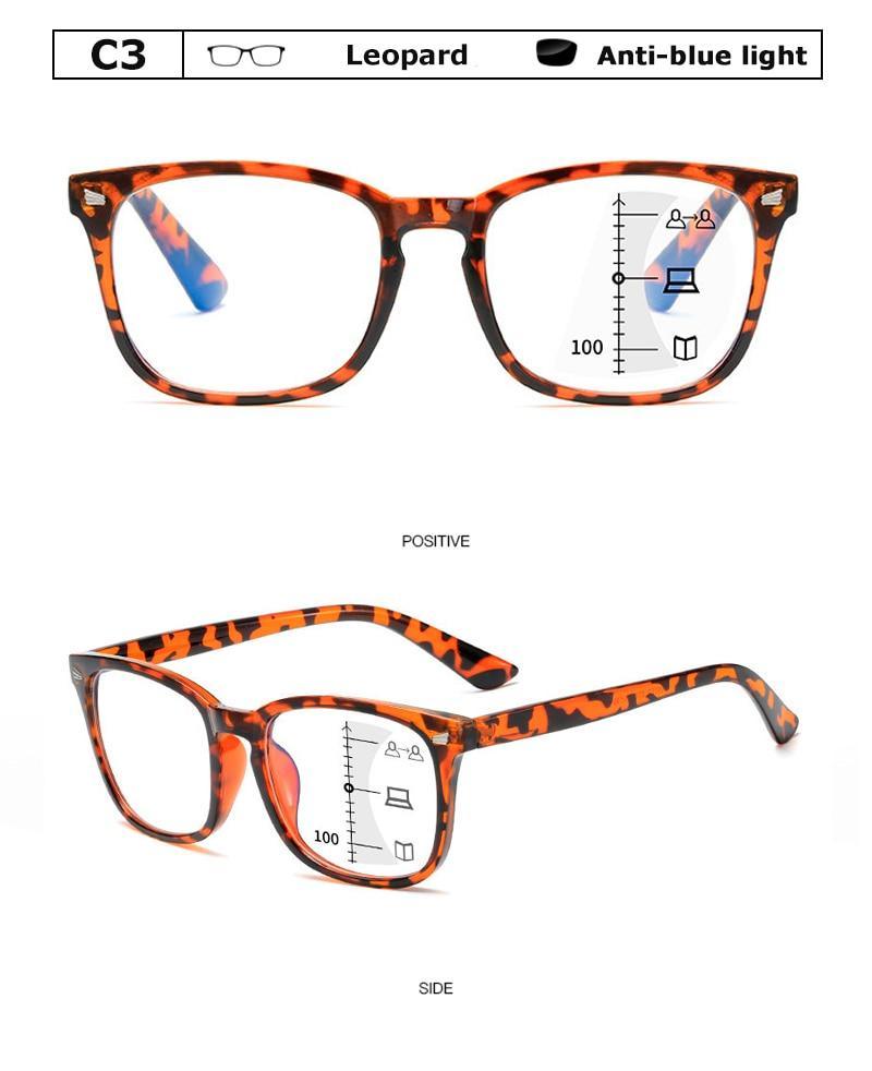 Lunettes de lecture progressives multifocales carrées noires pour hommes, à la mode, avec dioptries, anti-reflet, pour ordinateur, lecture, jeux vidéo, télévision, téléphones, lunettes transparentes pour femmes et hommes