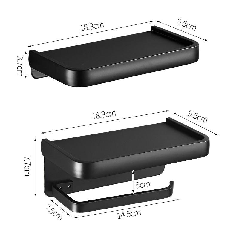 Distributeur de papier toilette noir mat multifonctionnel avec étagère de rangement pour salle de bain