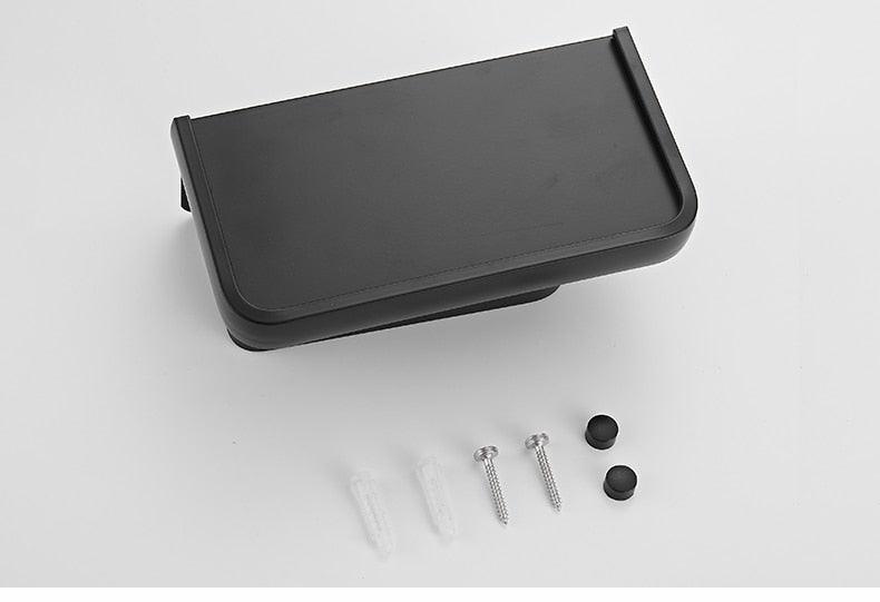 Distributeur de papier toilette noir mat multifonctionnel avec étagère de rangement pour salle de bain