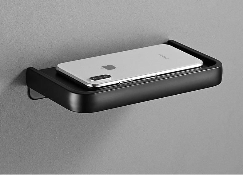 Distributeur de papier toilette noir mat multifonctionnel avec étagère de rangement pour salle de bain