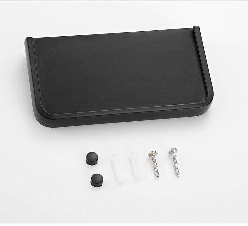 Distributeur de papier toilette noir mat multifonctionnel avec étagère de rangement pour salle de bain