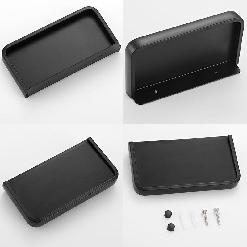 Distributeur de papier toilette noir mat multifonctionnel avec étagère de rangement pour salle de bain