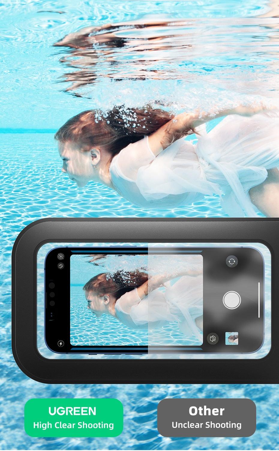 Sac étanche noir pour iPhone 14 13 12 Pro Max Pochette de natation pour téléphone portable universel Étui de protection universel étanche sous l'eau anti-poussière tactile pour iPhone