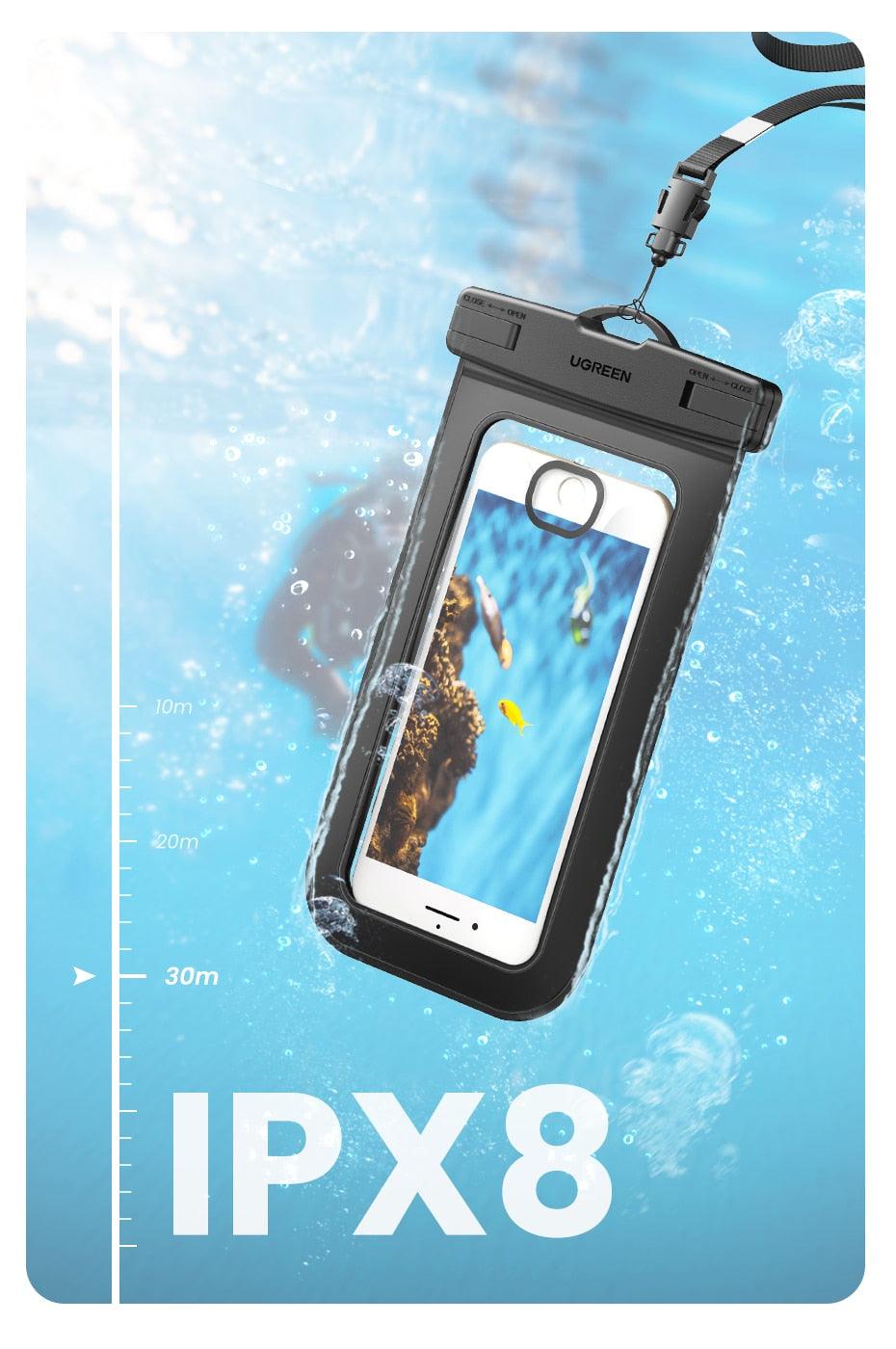 Sac étanche noir pour iPhone 14 13 12 Pro Max Pochette de natation pour téléphone portable universel Étui de protection universel étanche sous l'eau anti-poussière tactile pour iPhone