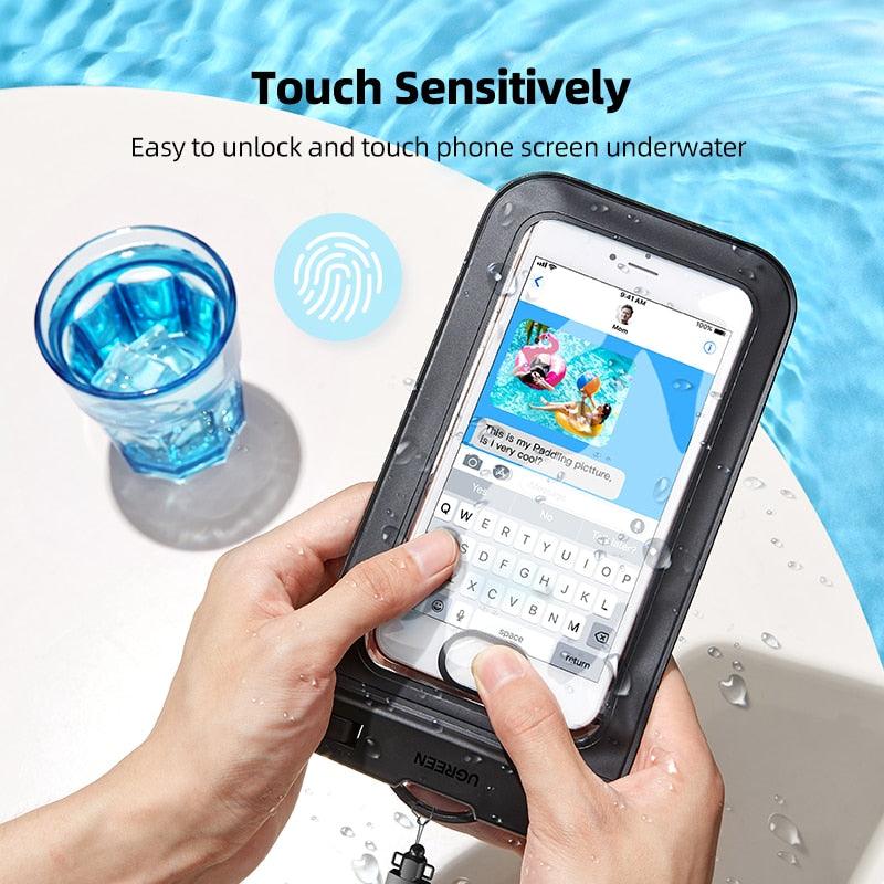 Sac étanche noir pour iPhone 14 13 12 Pro Max Pochette de natation pour téléphone portable universel Étui de protection universel étanche sous l'eau anti-poussière tactile pour iPhone
