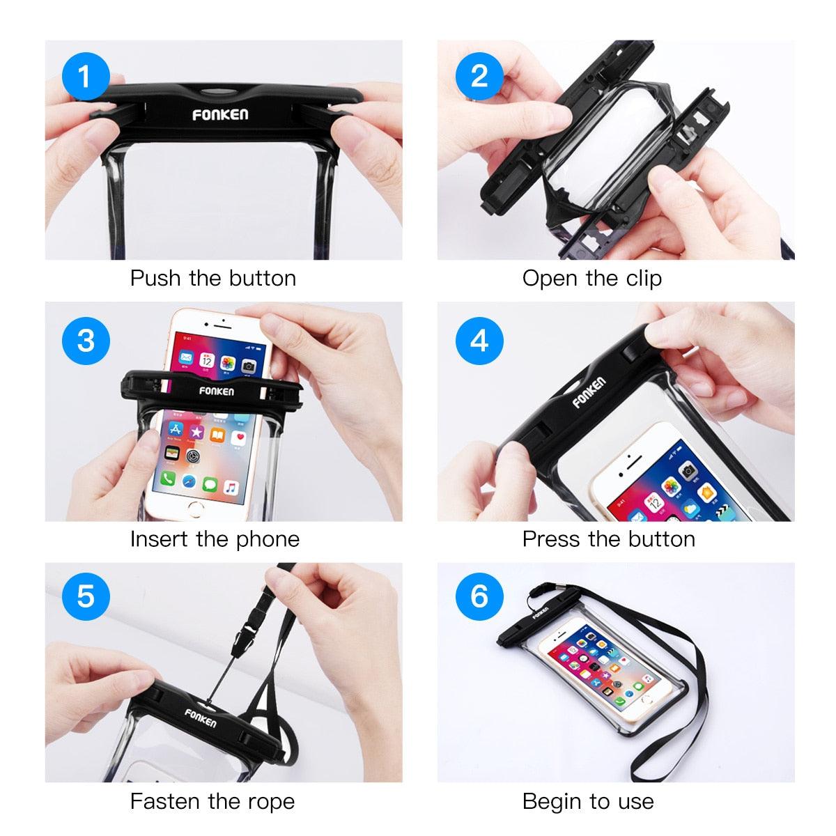 Étui étanche noir blanc pleine vue pour téléphone sous l'eau neige transparent pochette de natation grandes housses de téléphone portable étanches étui de téléphone portable étanche sous l'eau étui étanche pour iPhone