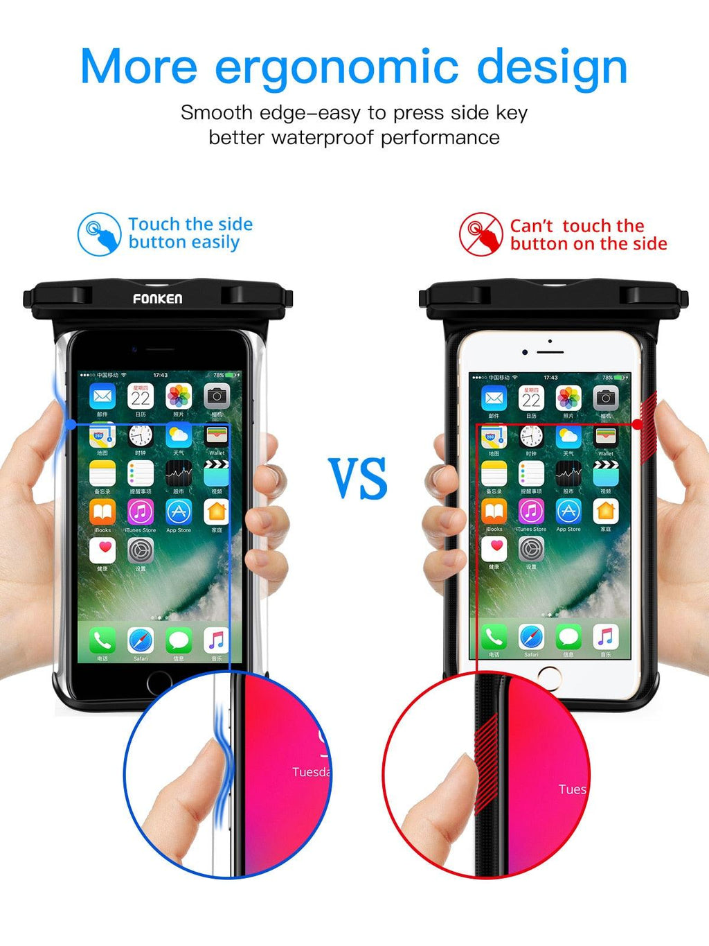 Étui étanche noir blanc pleine vue pour téléphone sous l'eau neige transparent pochette de natation grandes housses de téléphone portable étanches étui de téléphone portable étanche sous l'eau étui étanche pour iPhone