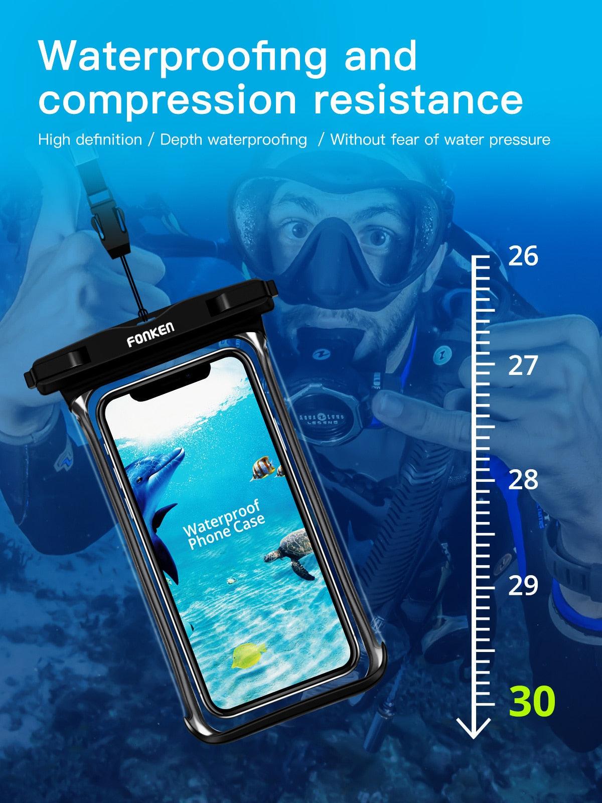 Étui étanche noir blanc pleine vue pour téléphone sous l'eau neige transparent pochette de natation grandes housses de téléphone portable étanches étui de téléphone portable étanche sous l'eau étui étanche pour iPhone
