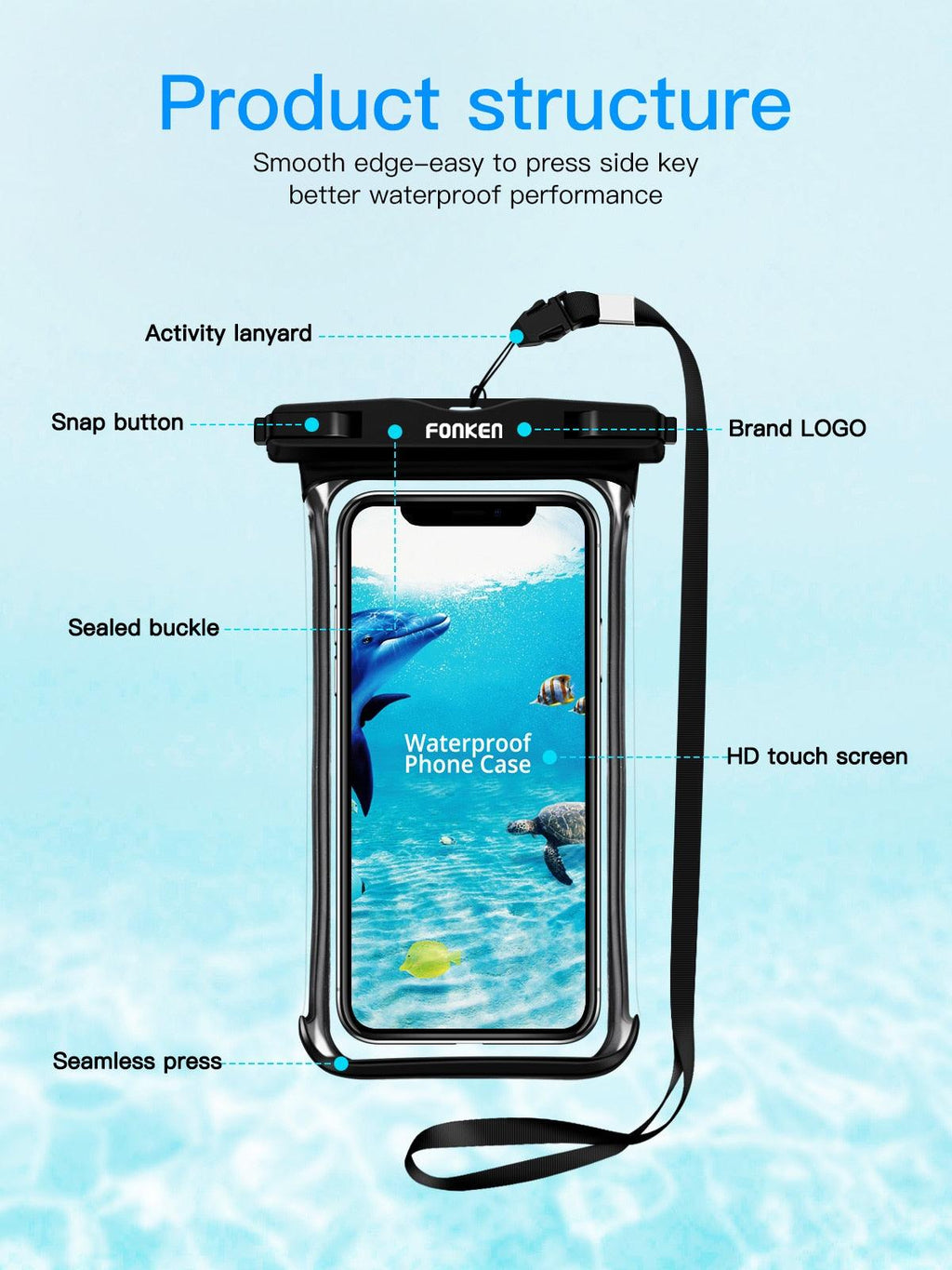 Étui étanche noir blanc pleine vue pour téléphone sous l'eau neige transparent pochette de natation grandes housses de téléphone portable étanches étui de téléphone portable étanche sous l'eau étui étanche pour iPhone