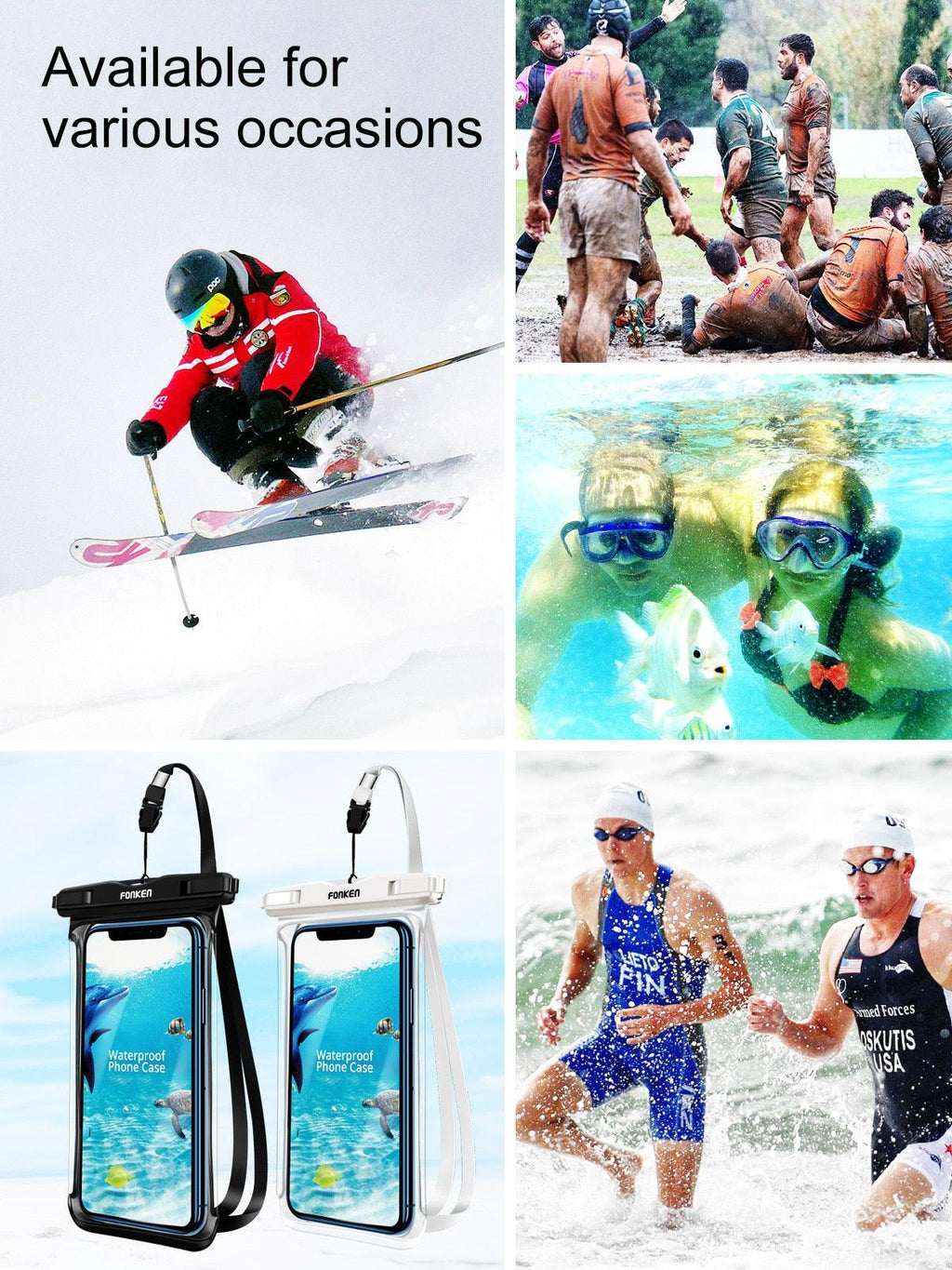 Étui étanche noir blanc pleine vue pour téléphone sous l'eau neige transparent pochette de natation grandes housses de téléphone portable étanches étui de téléphone portable étanche sous l'eau étui étanche pour iPhone