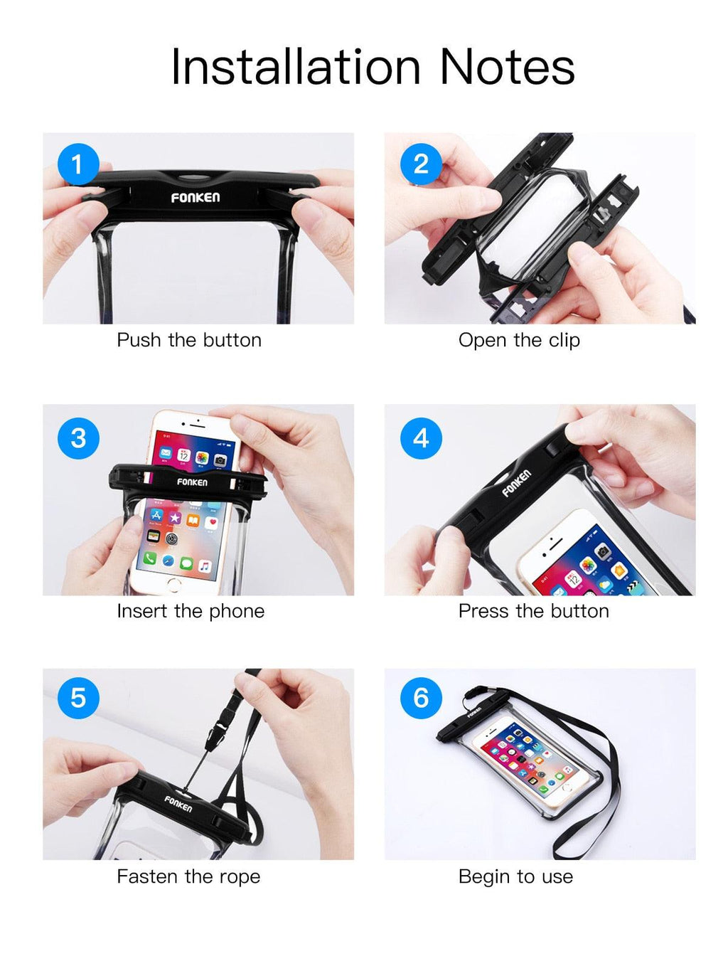 Étui étanche noir blanc pleine vue pour téléphone sous l'eau neige transparent pochette de natation grandes housses de téléphone portable étanches étui de téléphone portable étanche sous l'eau étui étanche pour iPhone