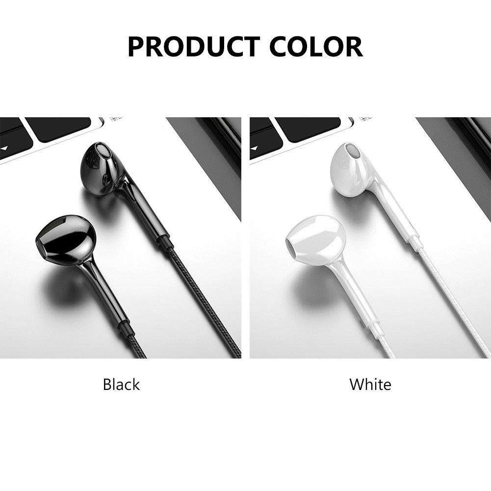Écouteurs sport filaires noirs et blancs avec basse, pour téléphone portable, oreillettes stéréo avec micro, isolants du bruit, intra-auriculaires, avec contrôle du volume et prise jack 3,5 mm pour le sport et l'entraînement