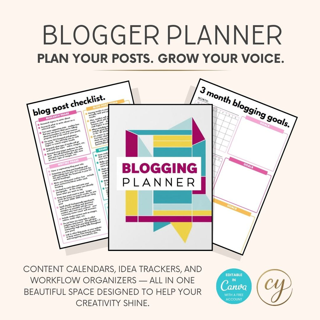 Modèle Canva de planificateur de billets de blog 2025 | 35 pages
