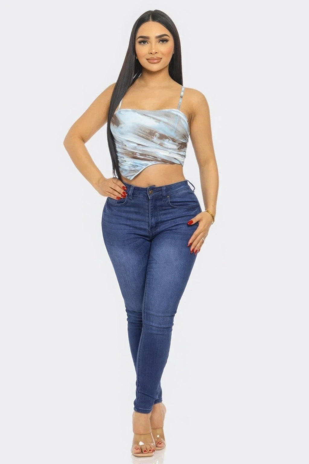 Haut en maille multicolore imprimé bleu