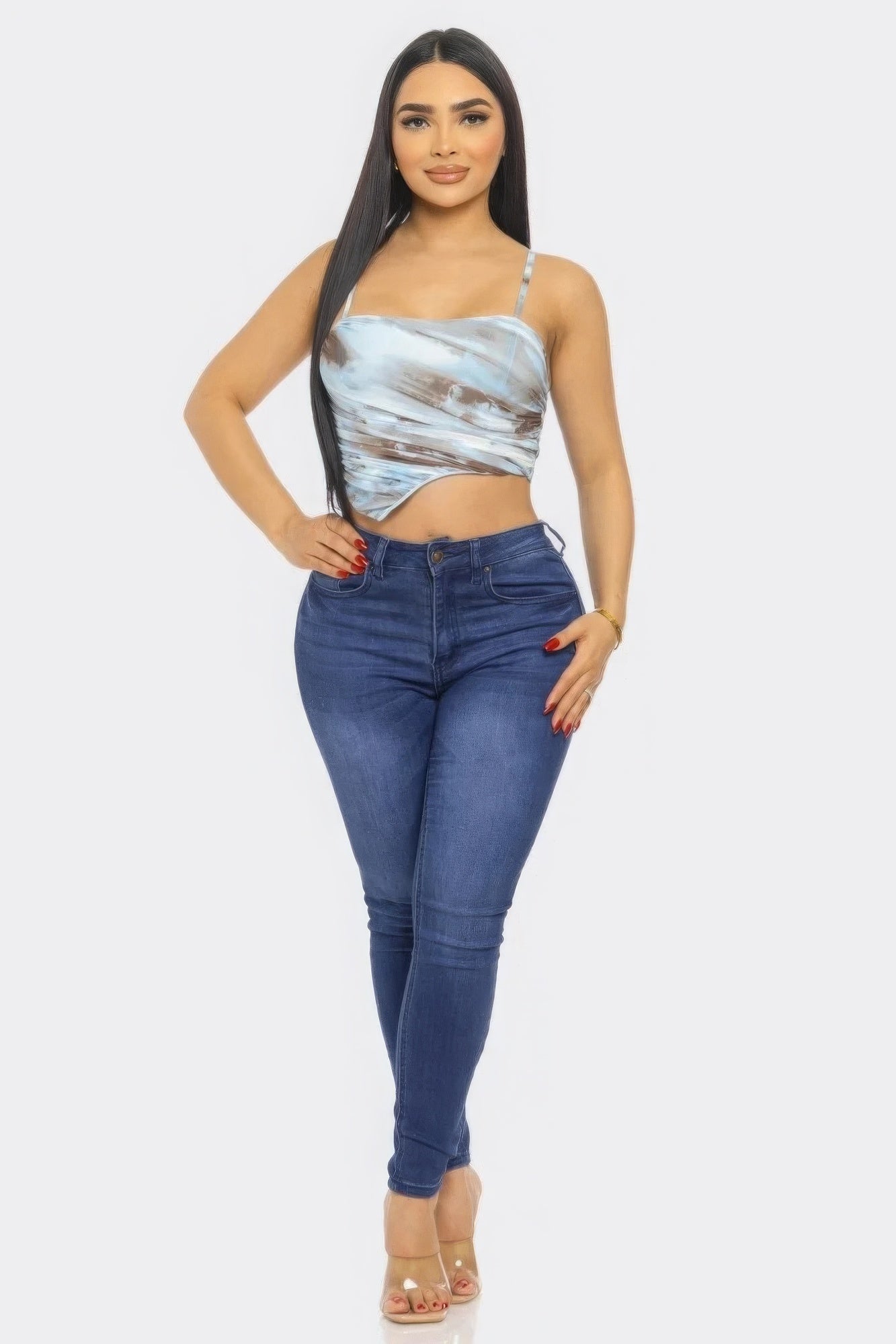 Haut en maille multicolore imprimé bleu