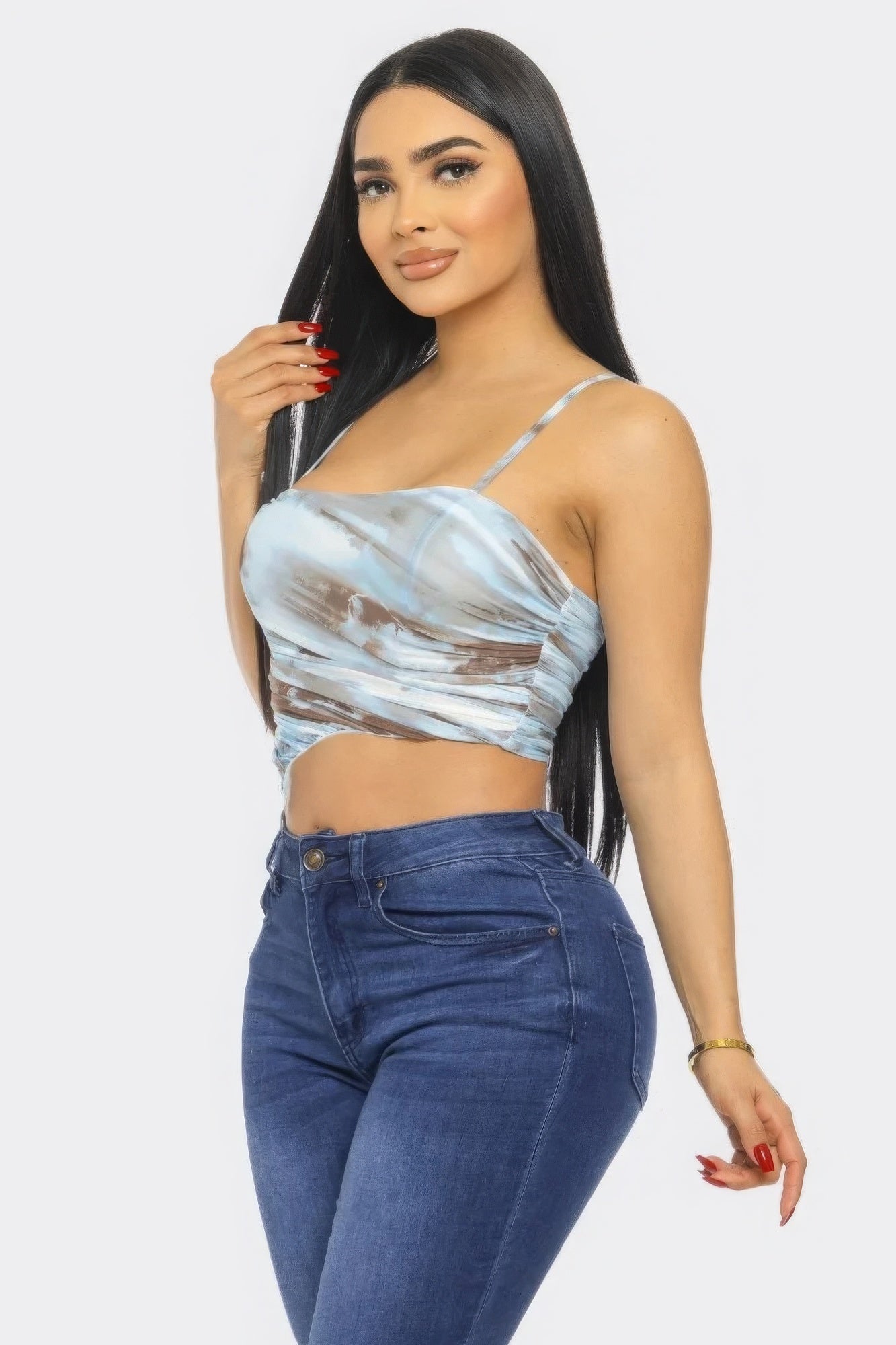 Haut en maille multicolore imprimé bleu