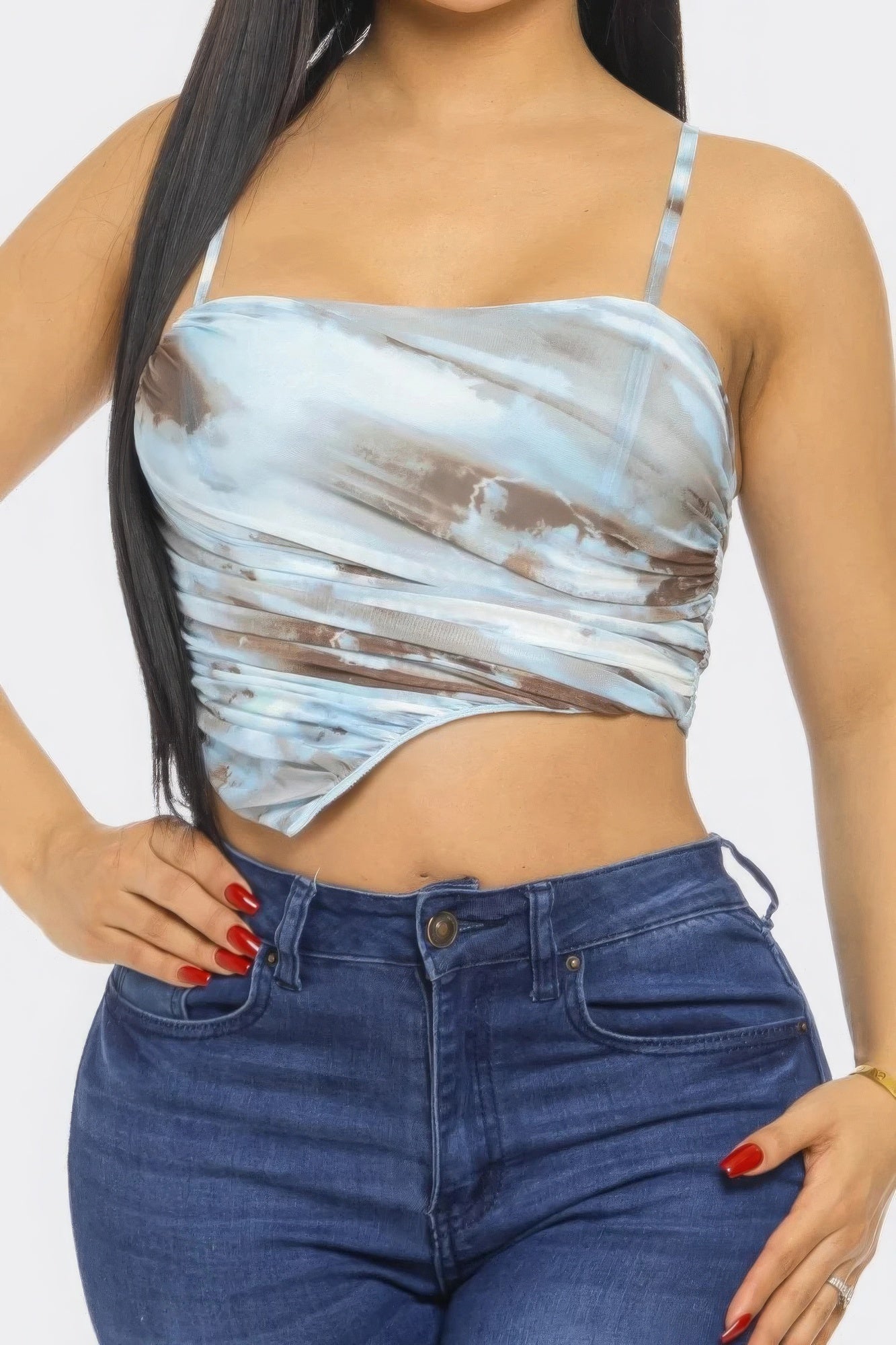 Haut en maille multicolore imprimé bleu